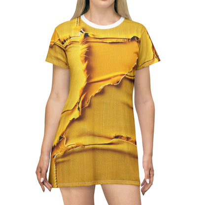 Banana Yellow Lemon: Bold Distressed, Denim-Inspired Fabric - T-Shirt Dress (AOP)