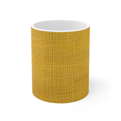 Radiant Sunny Yellow: Denim-Inspired Summer Fabric - Ceramic Mug 11oz