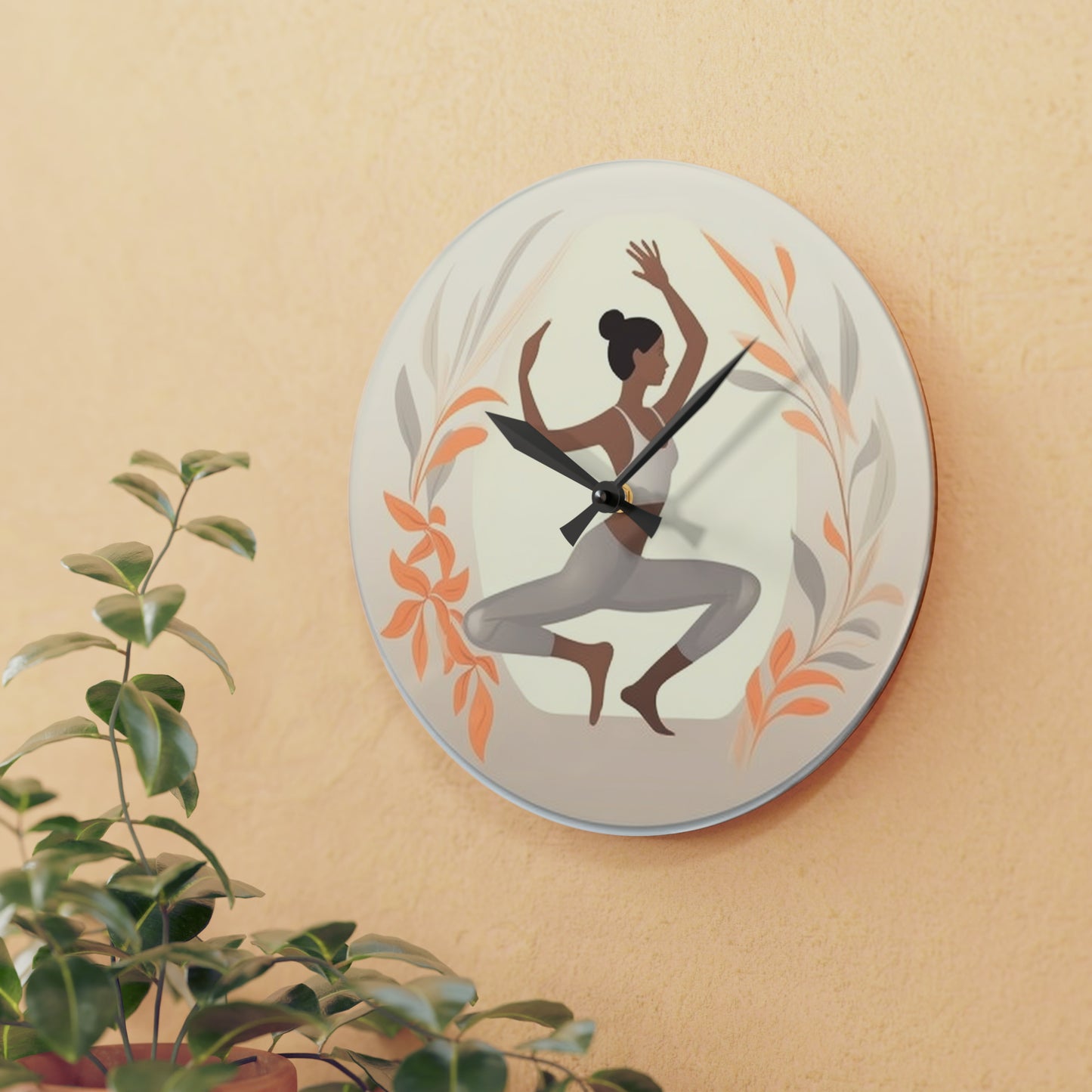 Reloj de pared acrílico para mujer estilo Pose de danza yoga 