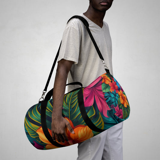 Vibrant Hawaiian-Inspired Tropical Floral Pattern Design Duffel Bag