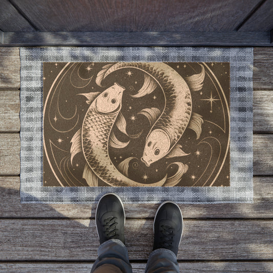 Pisces Fish Dark Night Style Zodiac Astrology Door Coir Mat - Grade A Tufted Coir Coconut Fiber