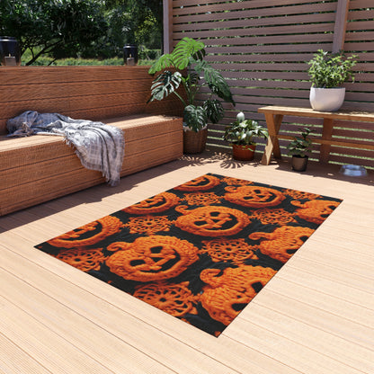 Halloween Crochet Pumpkin Scary Horror Festive Holiday Pattern - Outdoor Rug