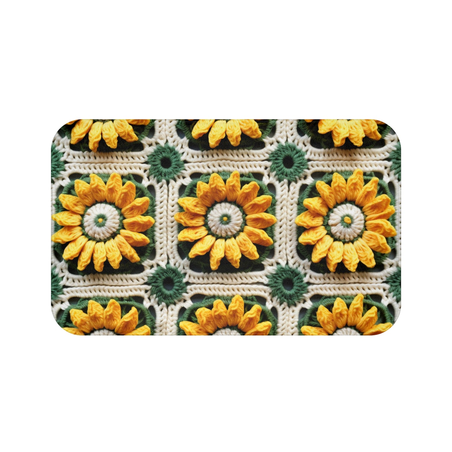 Elegancia de crochet de girasol, diseño Granny Square, motivo floral radiante. Lleva la calidez de los girasoles a tu espacio - Alfombra de baño