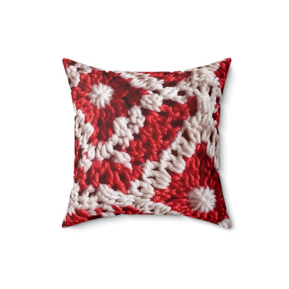 Warm Winter Red & White Crochet Knit: Cinematic Chic Texture Design - Spun Polyester Square Pillow