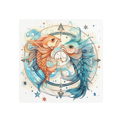 Pisces Zodiac Horoscope - Starry Watercolor & Ink, Hyper-Detailed Fish Metal Art Sign