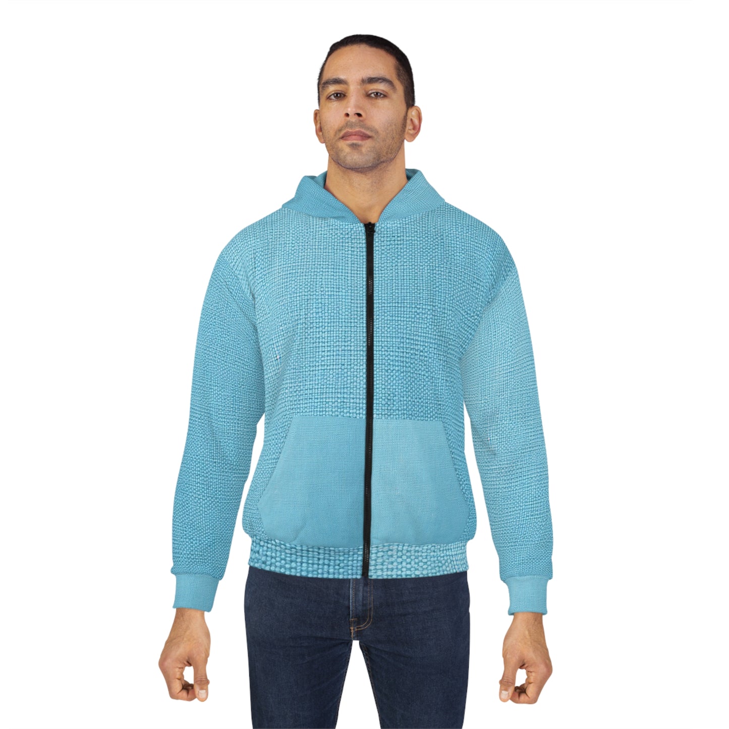 Bright Aqua Teal: Denim-Inspired Refreshing Blue Summer Fabric - Unisex Zip Hoodie (AOP)