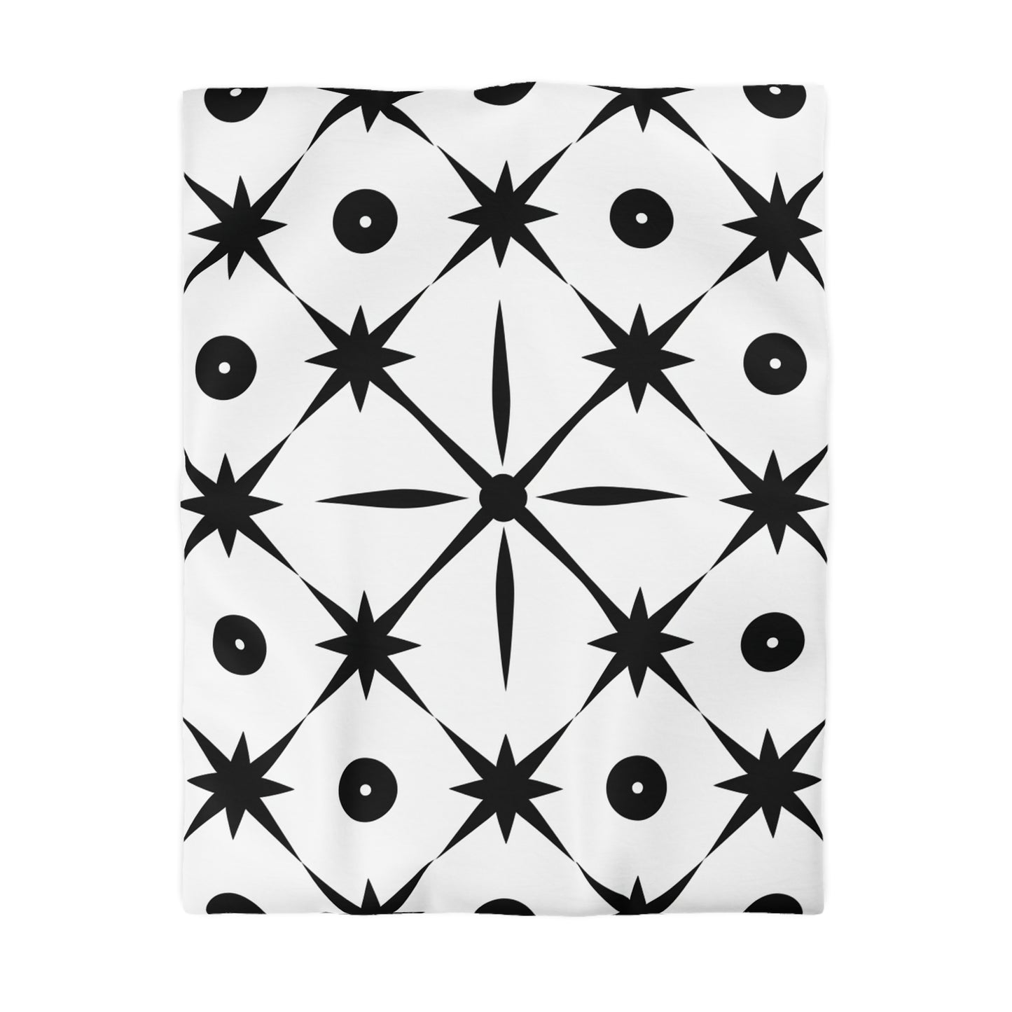 Mid Century Modern Asterisk Design - White & Black Atomic Starburst - Microfiber Duvet Cover