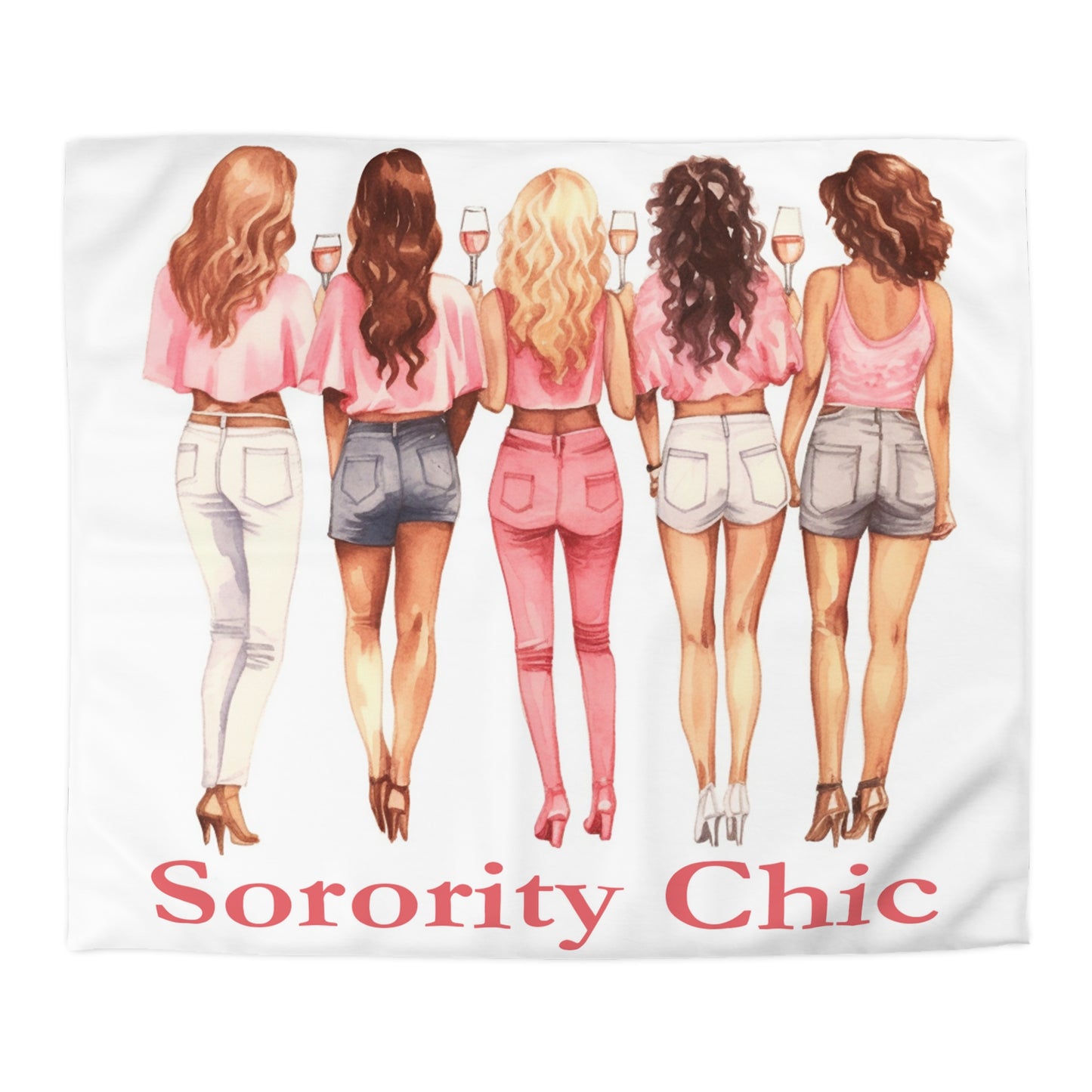 Sorority Chic Bachelorette Party Illustration - Women Toasting - Microfiber Duvet Cover