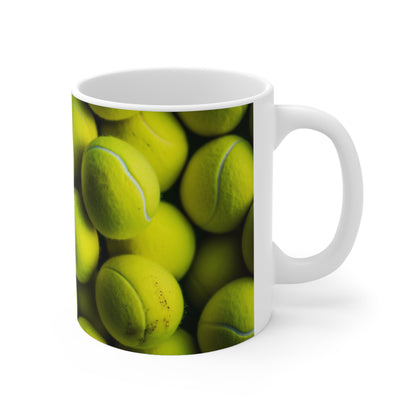 Tennis Ball Sport: Athlete Court Action, Rally & Serve - Ceramic Mug 11oz