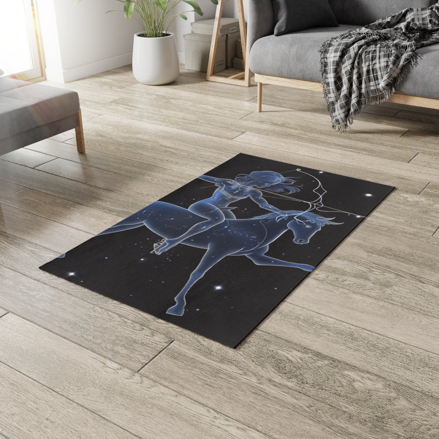 Sagittarius Zodiac in Starlit Universe - Fluorescent Colors - Dobby Rug