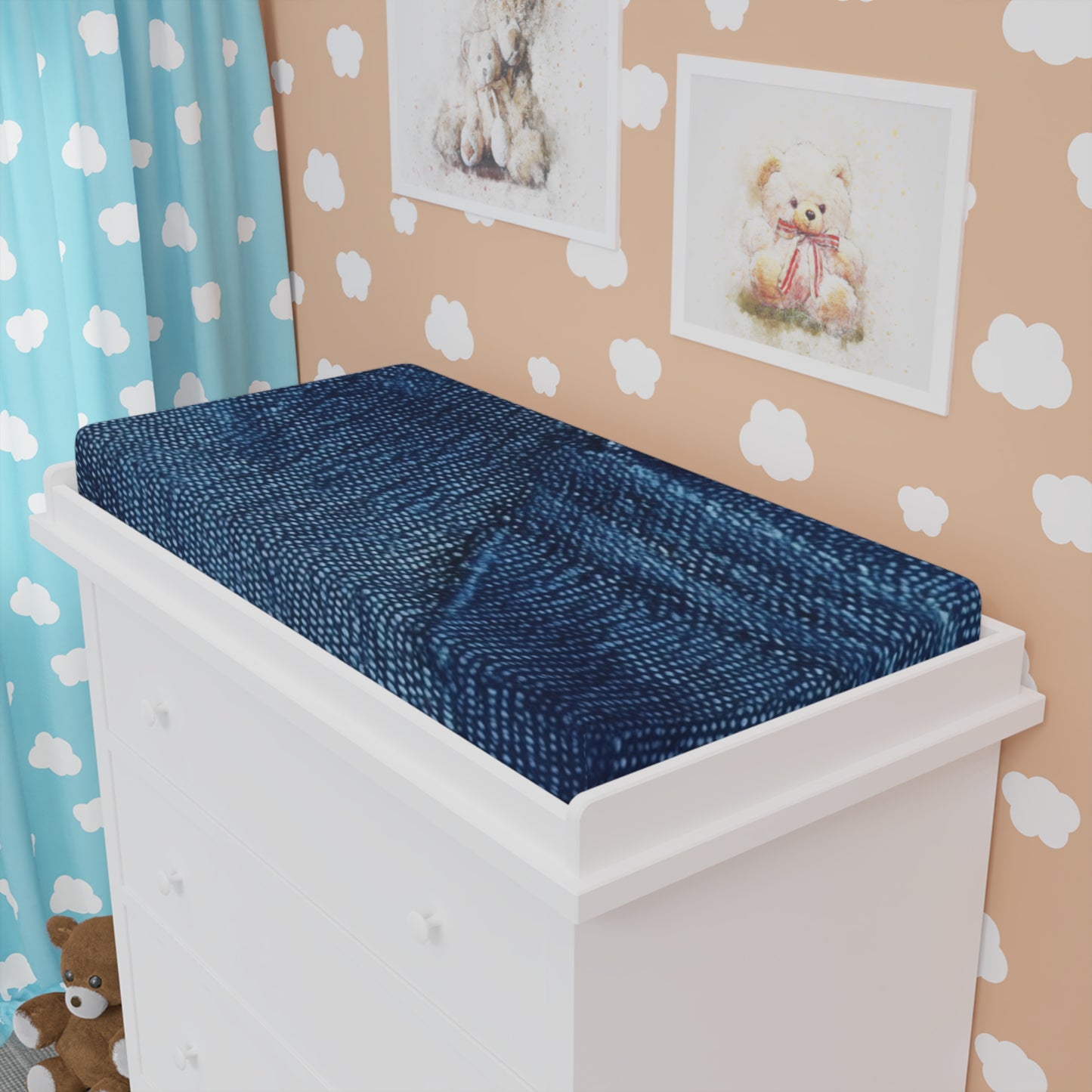 Dark Blue: Distressed Denim-Inspired Fabric Design - Baby Changing Pad Cover