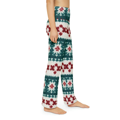 Christmas Knit Crochet Holiday, Festive Yuletide Pattern, Winter Season - Kids Pajama Pants (AOP)