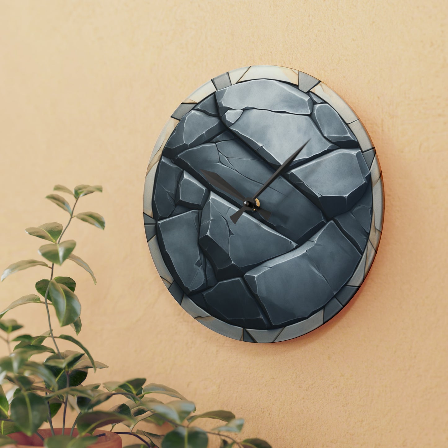 Polygonal, minimalistic, concept art, granite chiseled, Acrylic Wall Clock