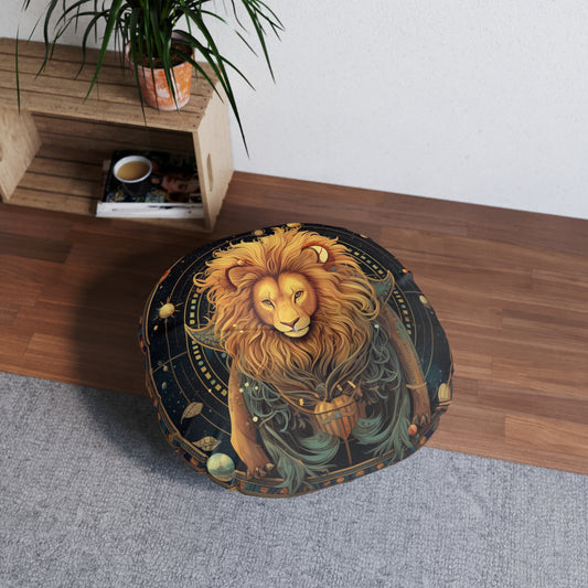 Astrological Leo Sign - Vibrant Cosmic Zodiac Astrology - Tufted Floor Pillow, Round