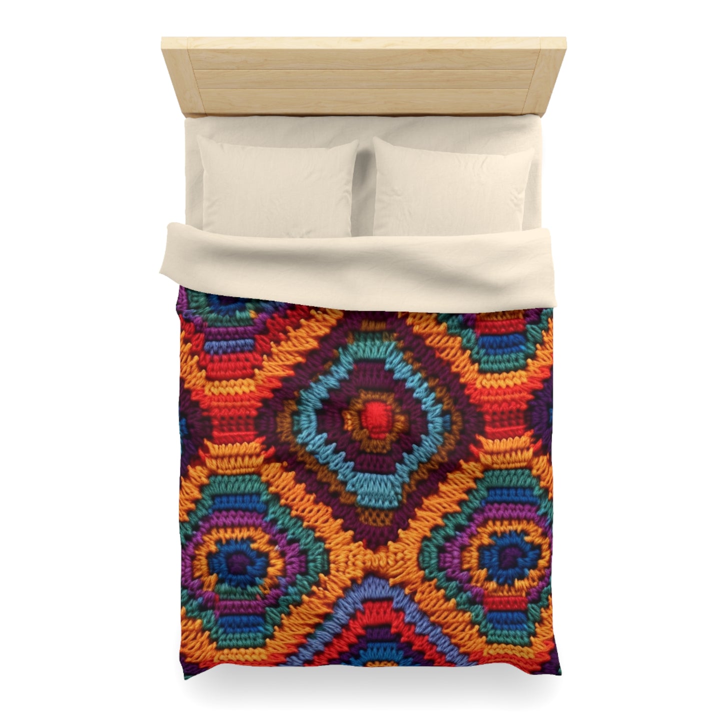 African Heritage Crochet, Vibrant Multicolored Design, Ethnic Craftwork - Microfiber Duvet Cover