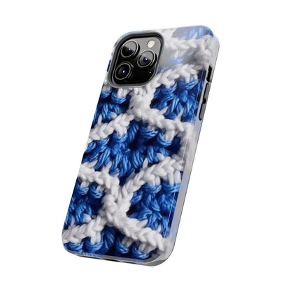 Blueberry Blue Crochet, White Accents, Classic Textured Pattern - Tough Phone Cases