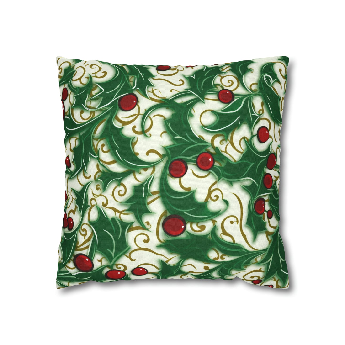 Holiday Elegance: Christmas Holly Swirls Design - Spun Polyester Square Pillow Case