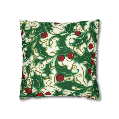 Holiday Elegance: Christmas Holly Swirls Design - Spun Polyester Square Pillow Case