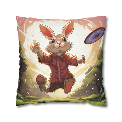 Disc Golf Rabbit: Bunny Aiming Frisbee for Basket Chain - Spun Polyester Square Pillow Case