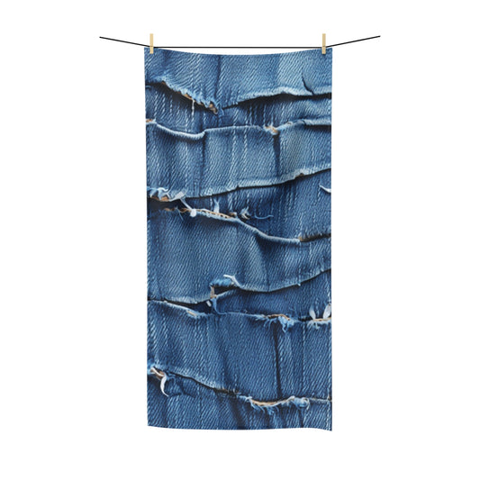 Midnight Blue Distressed Denim: Rugged, Torn & Stylish Design - Polycotton Towel