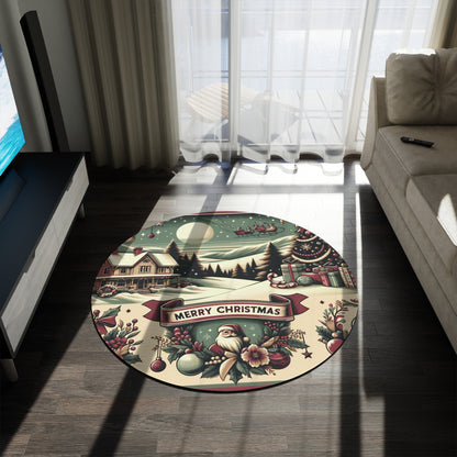 Holiday Charm: Classic Retro Christmas Scene with Santa - 1950s Nostalgic - Round Rug