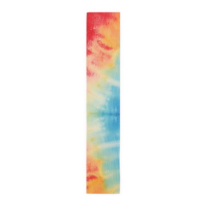 Rainbow Tie-Dye Denim: Espectáculo de diseño de tela multicolor vibrante - Camino de mesa (algodón, poliéster) 