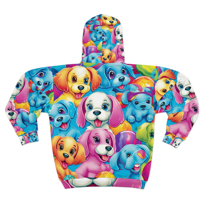 Happy Puppy & Dog Design - Vivid and Eye-Catching - Unisex Zip Hoodie (AOP)