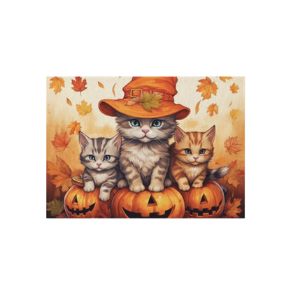 Kitty Cat Kittens Halloween - Cute Furries on Pumpkin - Festive Feline Decor - Outdoor Rug