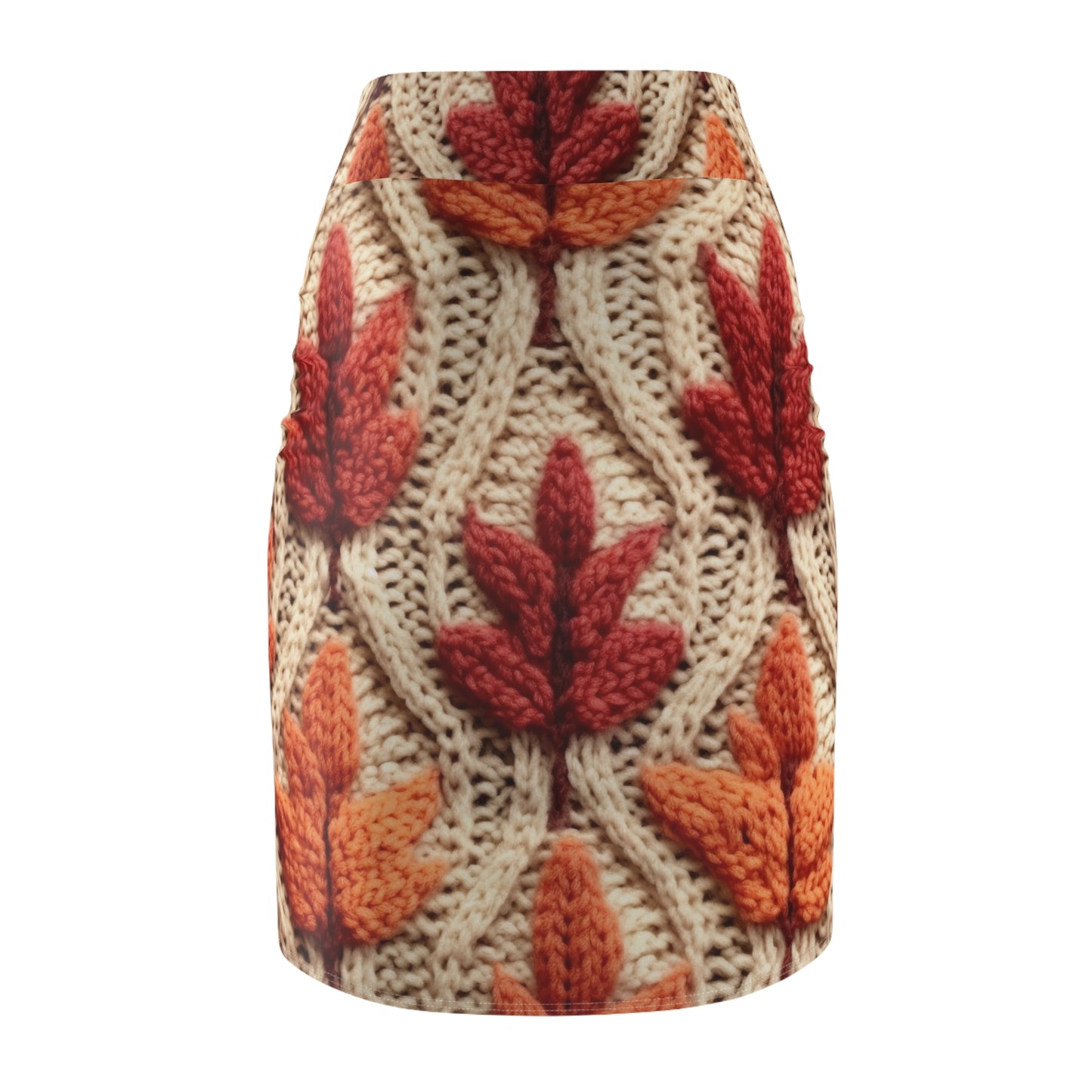 Crochet Fall Leaves: Harvest Rustic Design - Golden Browns -Woodland Maple Magic - Women's Pencil Skirt (AOP)