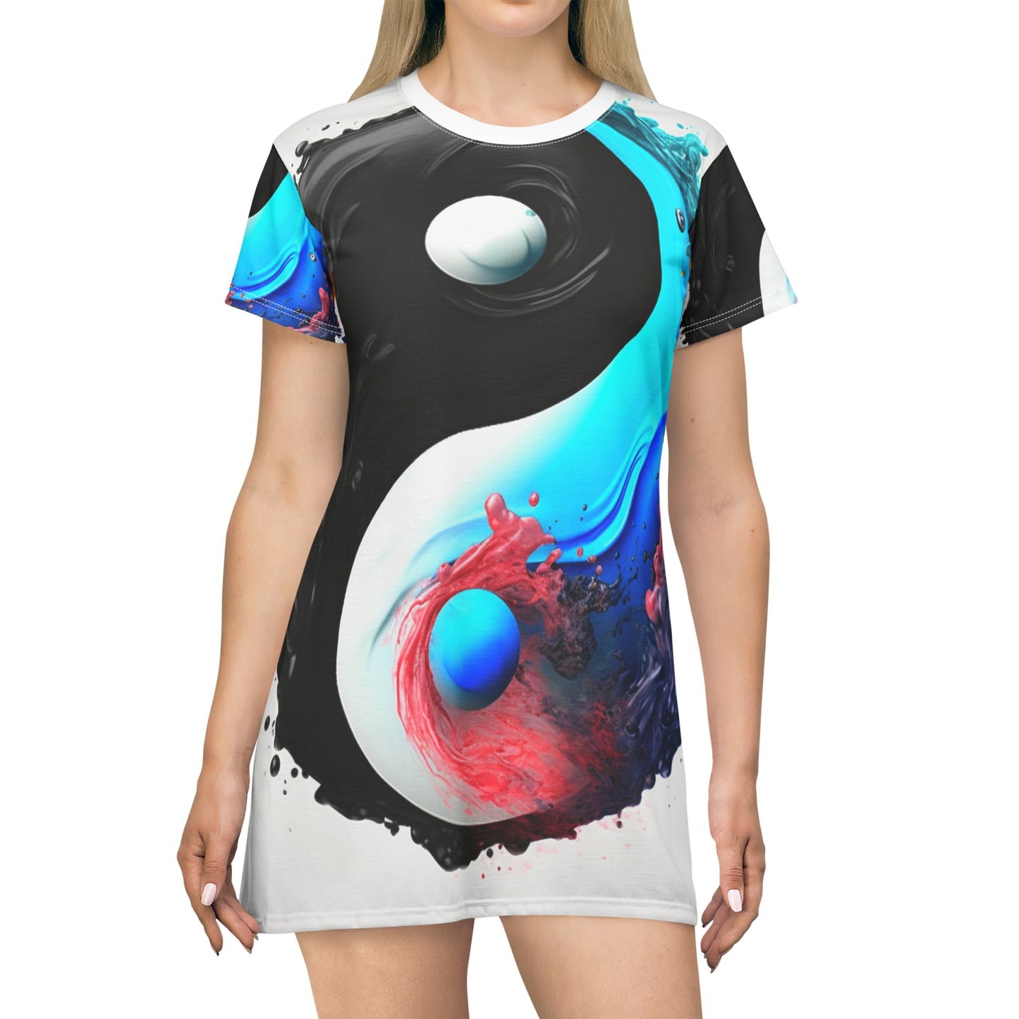 Yin Yang Symbol, Colorful Paint Style - Artistic Decor - T-Shirt Dress (AOP)