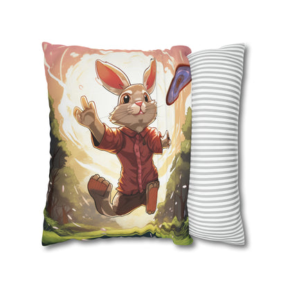 Disc Golf Rabbit: Bunny Aiming Frisbee for Basket Chain - Spun Polyester Square Pillow Case