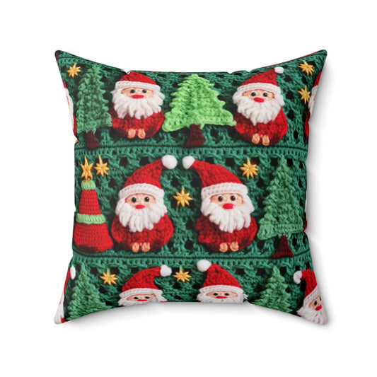 Patrón de ganchillo de Papá Noel, diseño navideño, decoración festiva, motivo de Papá Noel. Perfecto para la celebración navideña - Almohada cuadrada de poliéster hilado 