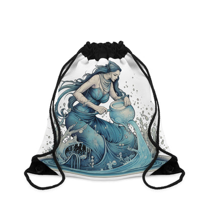 Aquarius Zodiac Symbol - Girl Pouring Water, Hand-Drawn Style - Drawstring Bag