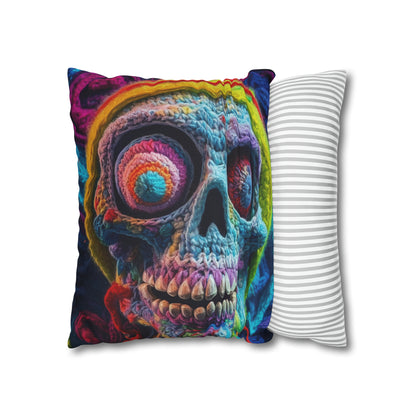 Crochet Skull Halloween Scary Horror Design - Spun Polyester Square Pillow Case