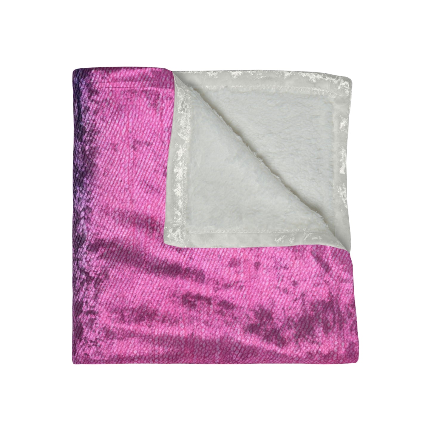 Dual Delight: Half-and-Half Pink & Blue Denim Daydream - Crushed Velvet Blanket