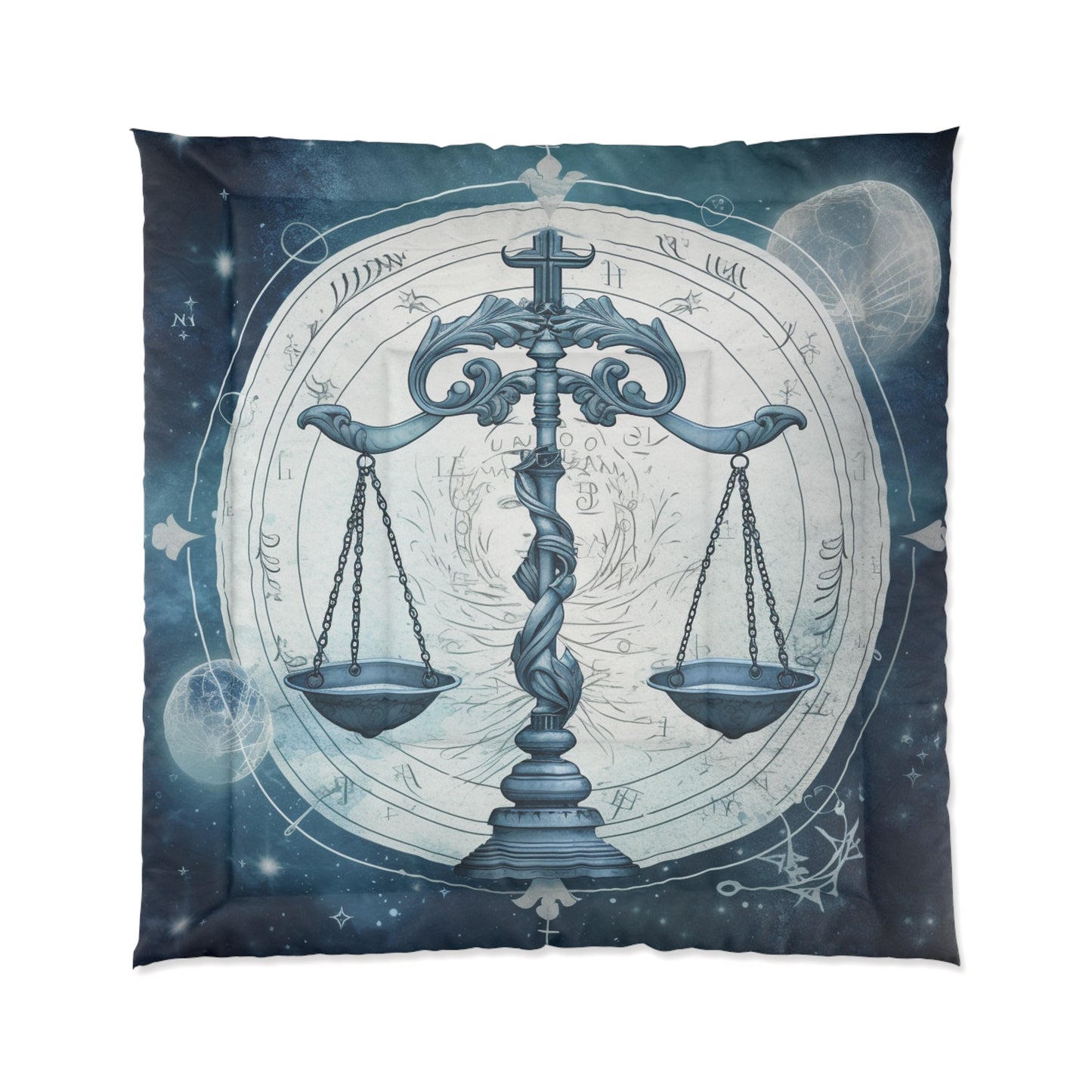 Blue Tones Libra Zodiac Cosmic Astro - Balance Scale & Symbols - Comforter