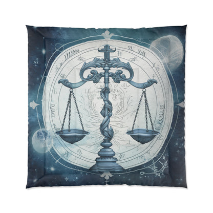 Blue Tones Libra Zodiac Cosmic Astro - Balance Scale & Symbols - Comforter