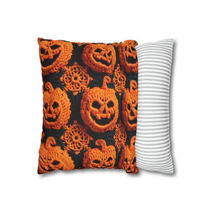 Halloween Crochet Pumpkin Scary Horror Festive Holiday Pattern - Spun Polyester Square Pillow Case