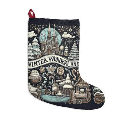 Winter Wonderland Enchantment: Nostalgic Christmas Snowscape with Majestic Castle and Festive - Christmas Stockings