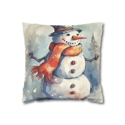 Frosty Winter Snowman - Spun Polyester Square Pillow Case