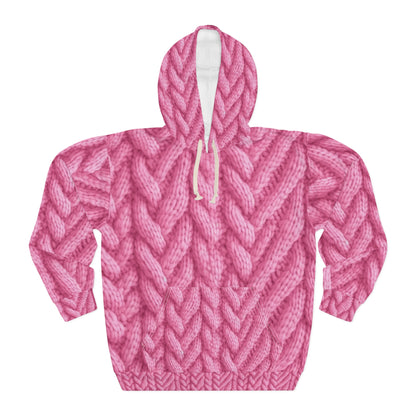 Blush Knit: Soft Hot Pink Palette Textured Fabric Design - Unisex Pullover Hoodie (AOP)