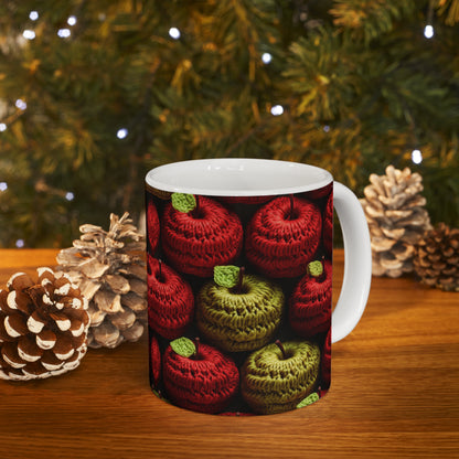 Crochet Apple Amigurumi - Big American Red Apples - Healthy Fruit Snack Design - Ceramic Mug 11oz