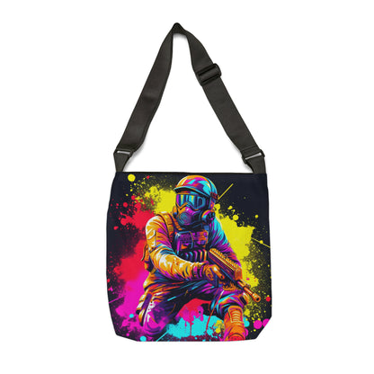 Paintball Action Sport: Player in Battle, Paint Splatter - Adjustable Tote Bag (AOP)