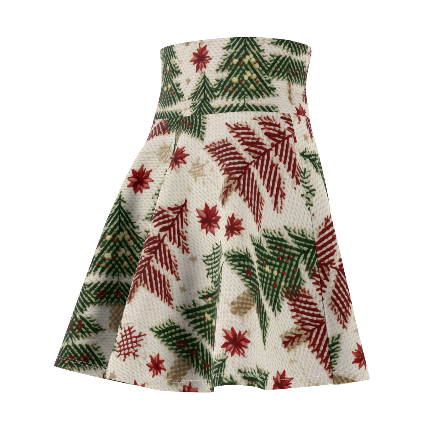 Embroidered Christmas Winter, Festive Holiday Stitching, Classic Seasonal Design - Women's Skater Skirt (AOP)