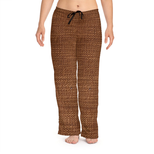 Marrón oscuro de lujo: tela con textura distintiva inspirada en la mezclilla - Pantalones de pijama para mujer (AOP)