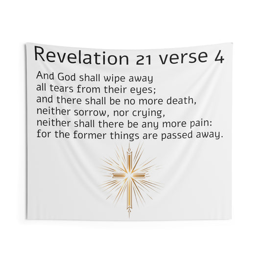 Revelation 21 Verse 4, Christian Gift, Indoor Wall Tapestries