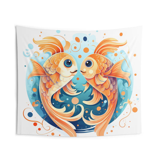 Charming Cartoon Fish Pisces - Dreamy Zodiac Illustration - Indoor Wall Tapestries