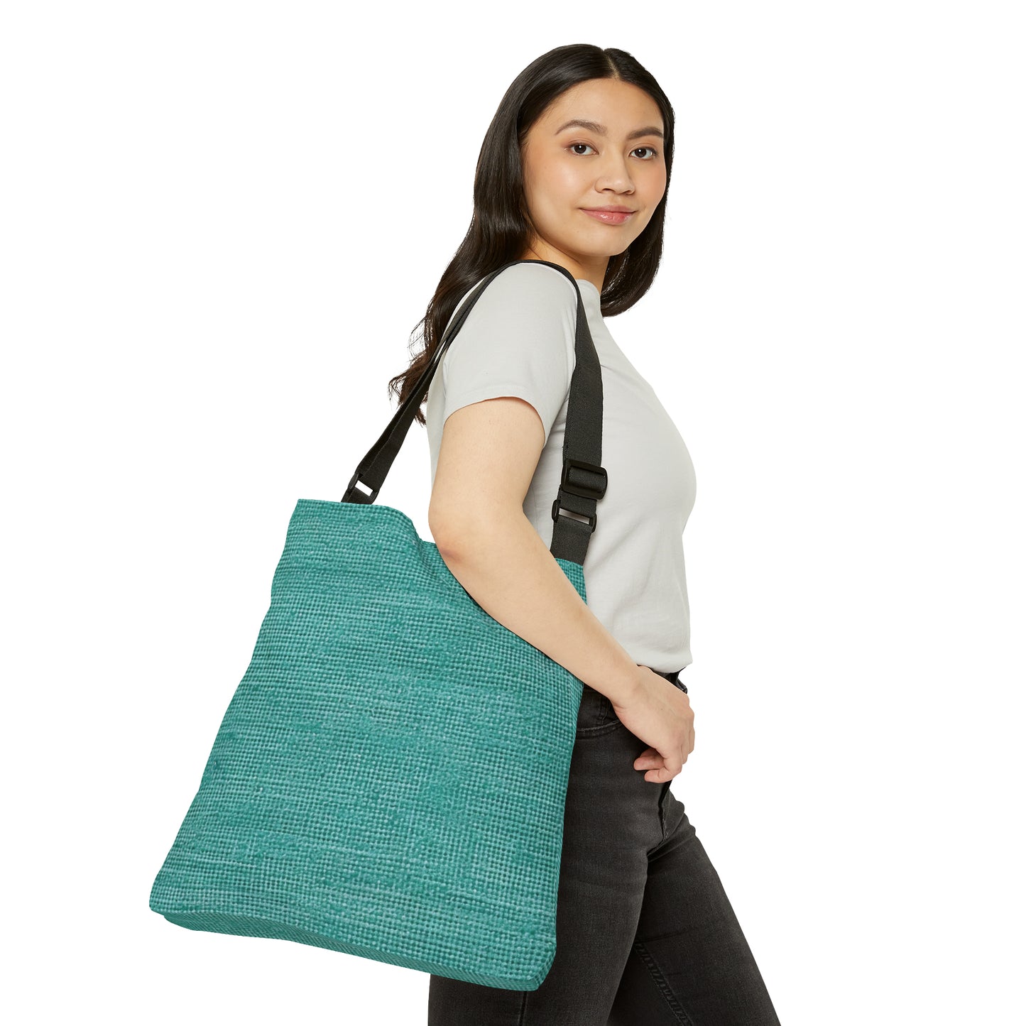Quality Mint Turquoise Denim Fabric Deisgn, Stylish Material - Adjustable Tote Bag (AOP)