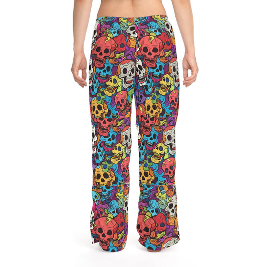 Patrón psicodélico de cabeza de calavera arcoíris, colores vibrantes - Pantalones de pijama para mujer (AOP) 