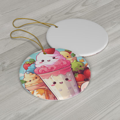 Strawberry Japan Milkshake - Kawaii Dessert Delight - Sweet Berry Anime Character - Ceramic Ornament, 4 Shapes